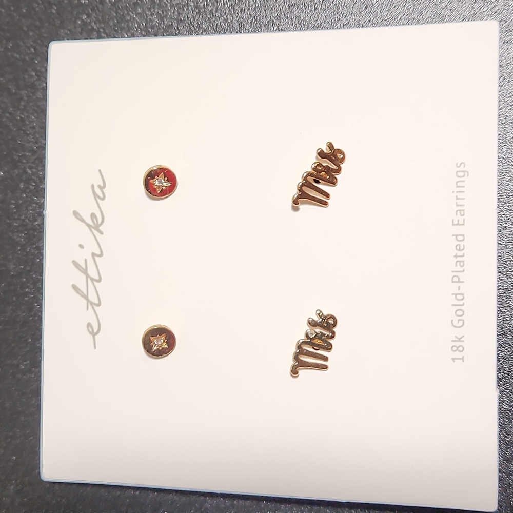 ETTIKA Small Goldtone Set of Pierced Earrings MRS & Screw Head Costume Jewelry